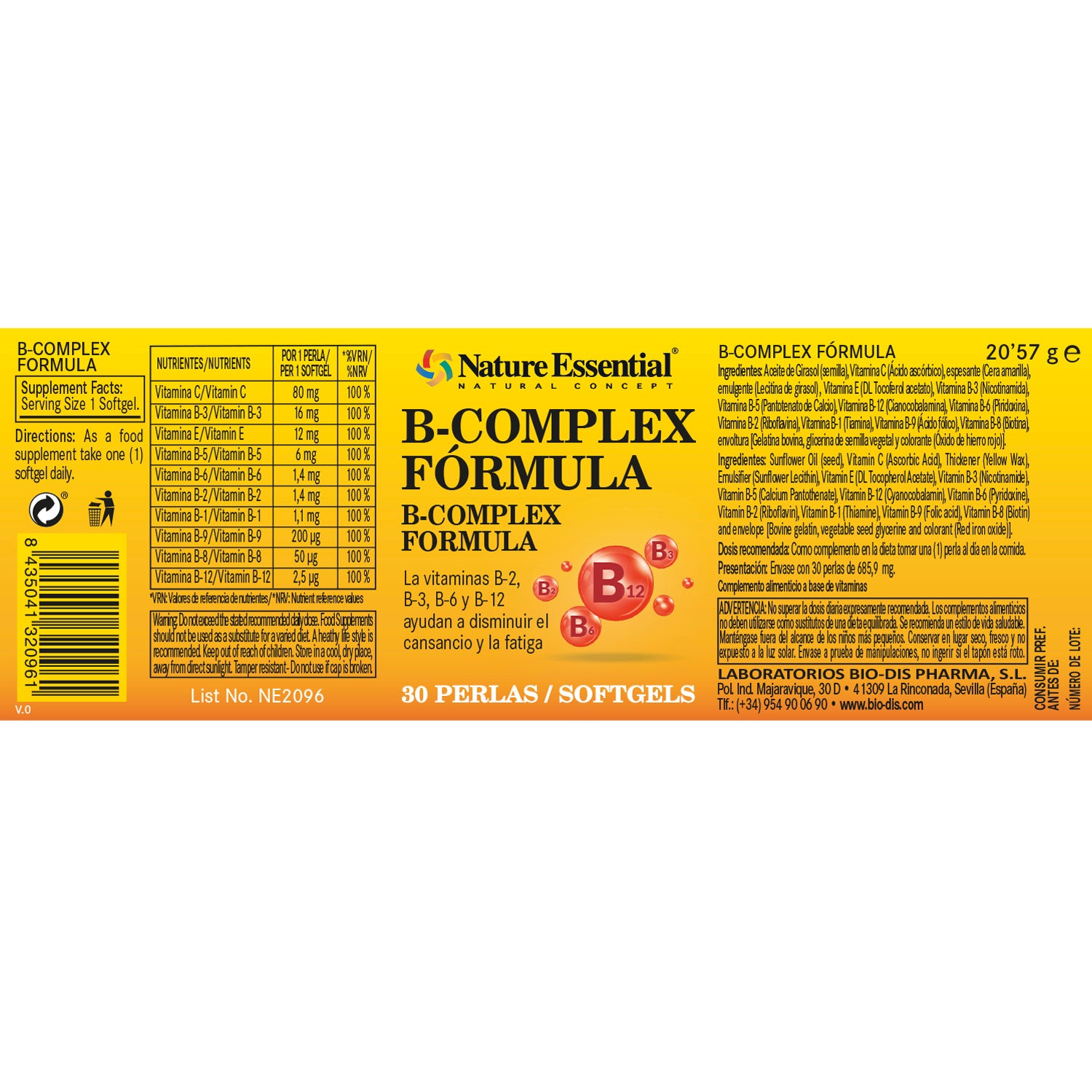 B-complex fórmula 500 mg 30 perlas