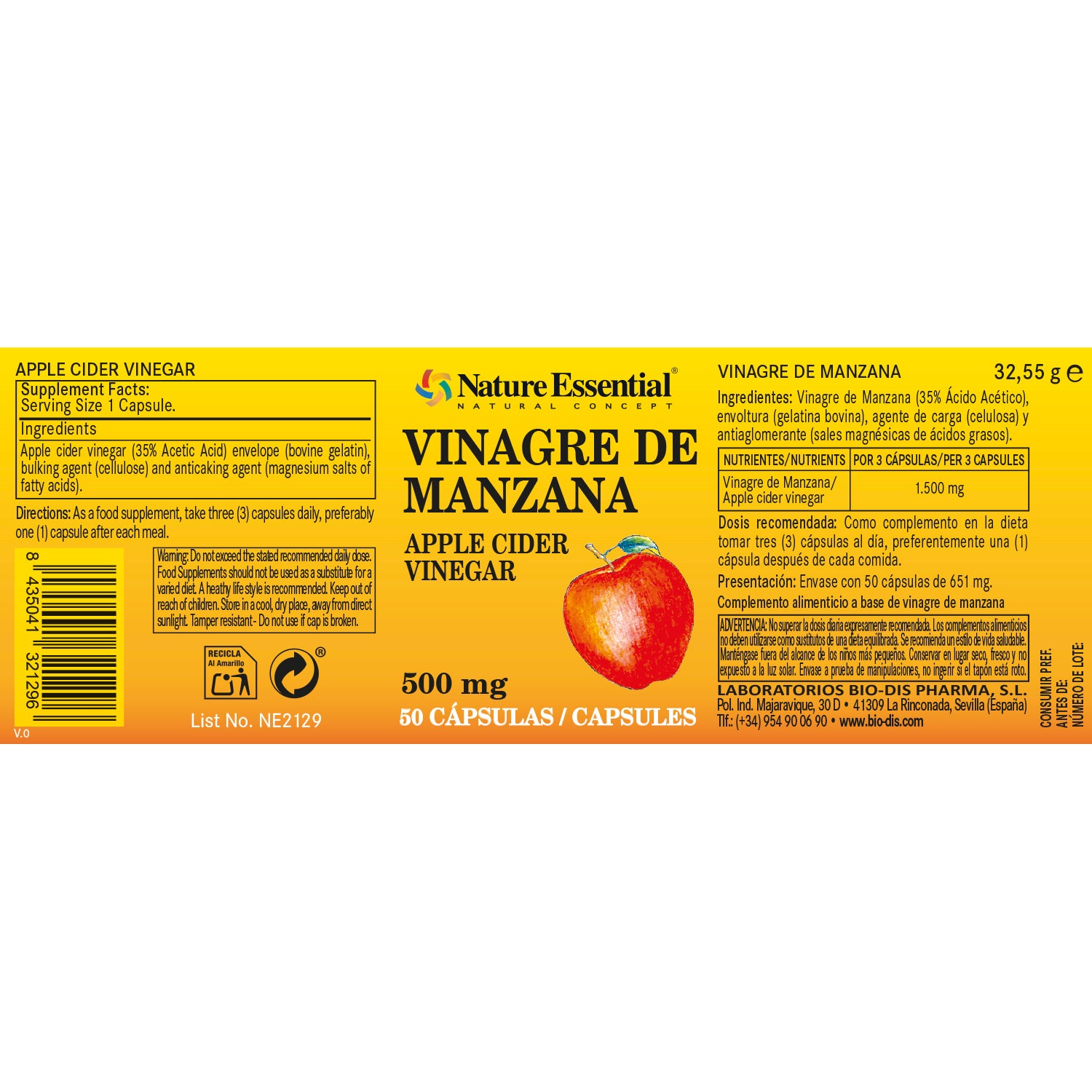 Vinagre de manzana 500 mg. 50 capsulas