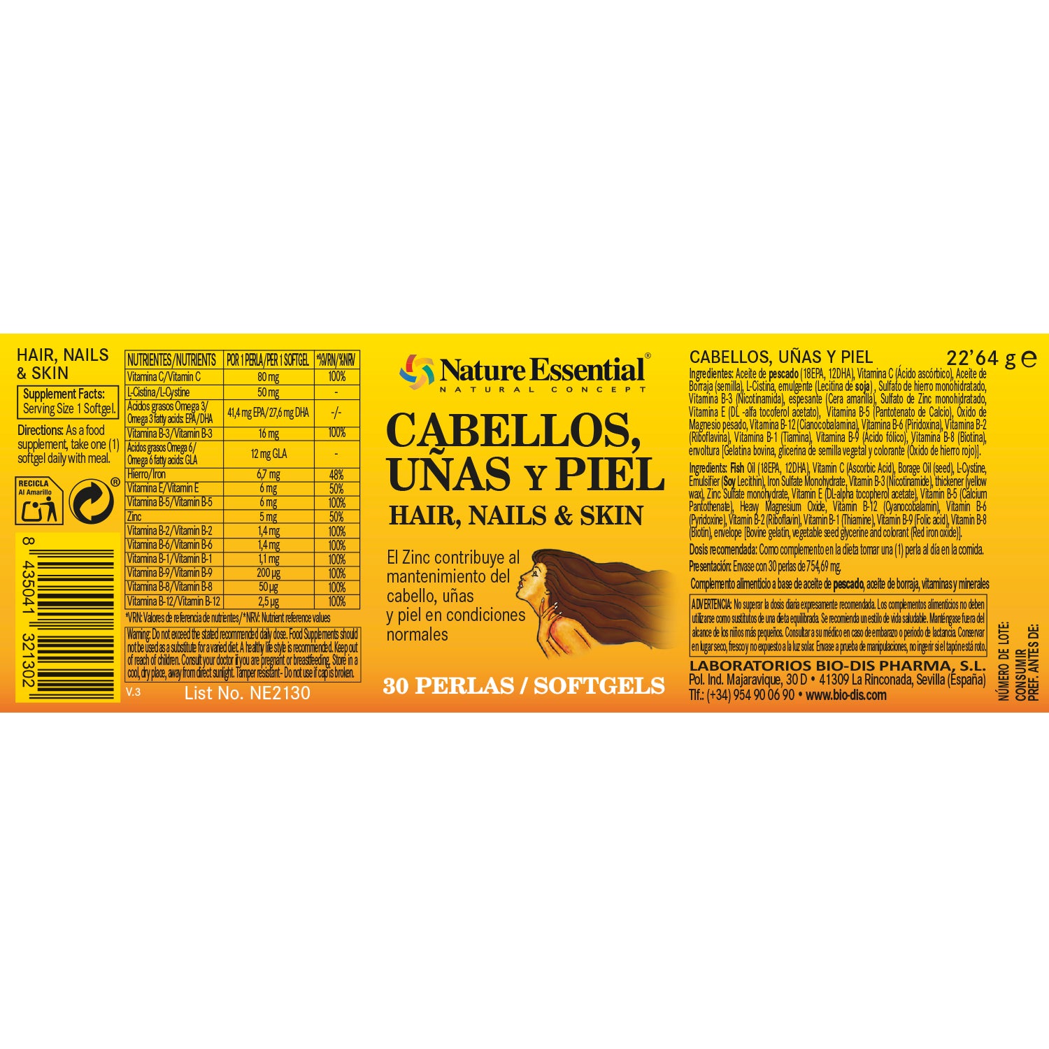 Cabellos, uñas & piel 540 mg 30 perlas