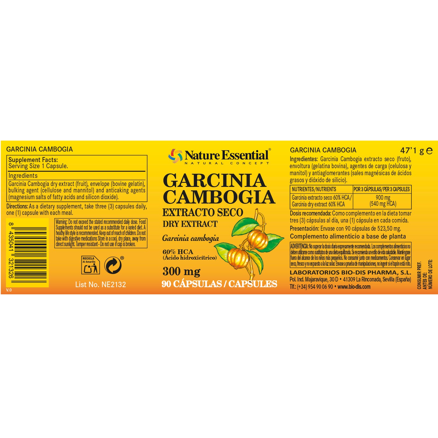 Garcinia cambogia 300 mg. (ext. seco 60 % HCA) 90 capsulas
