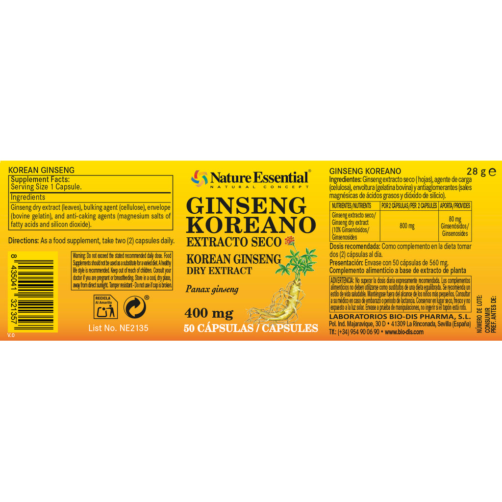 Ginseng koreano 400 mg. 50 capsulas