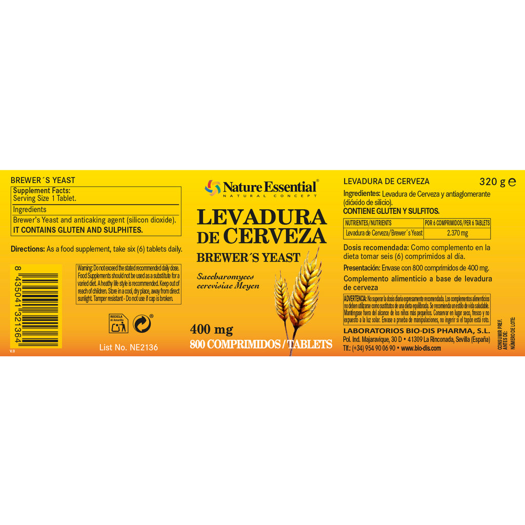 Levadura de cerveza 400 mg. 800 comprimidos