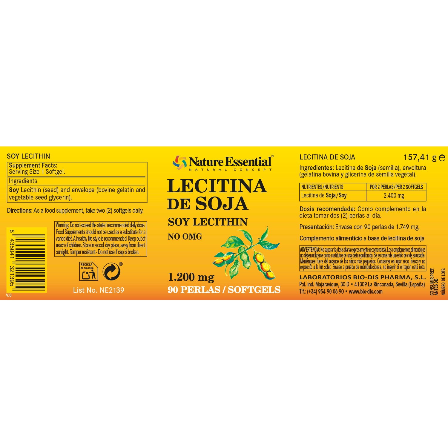 Lecitina de soja 1200 mg. 90 perlas