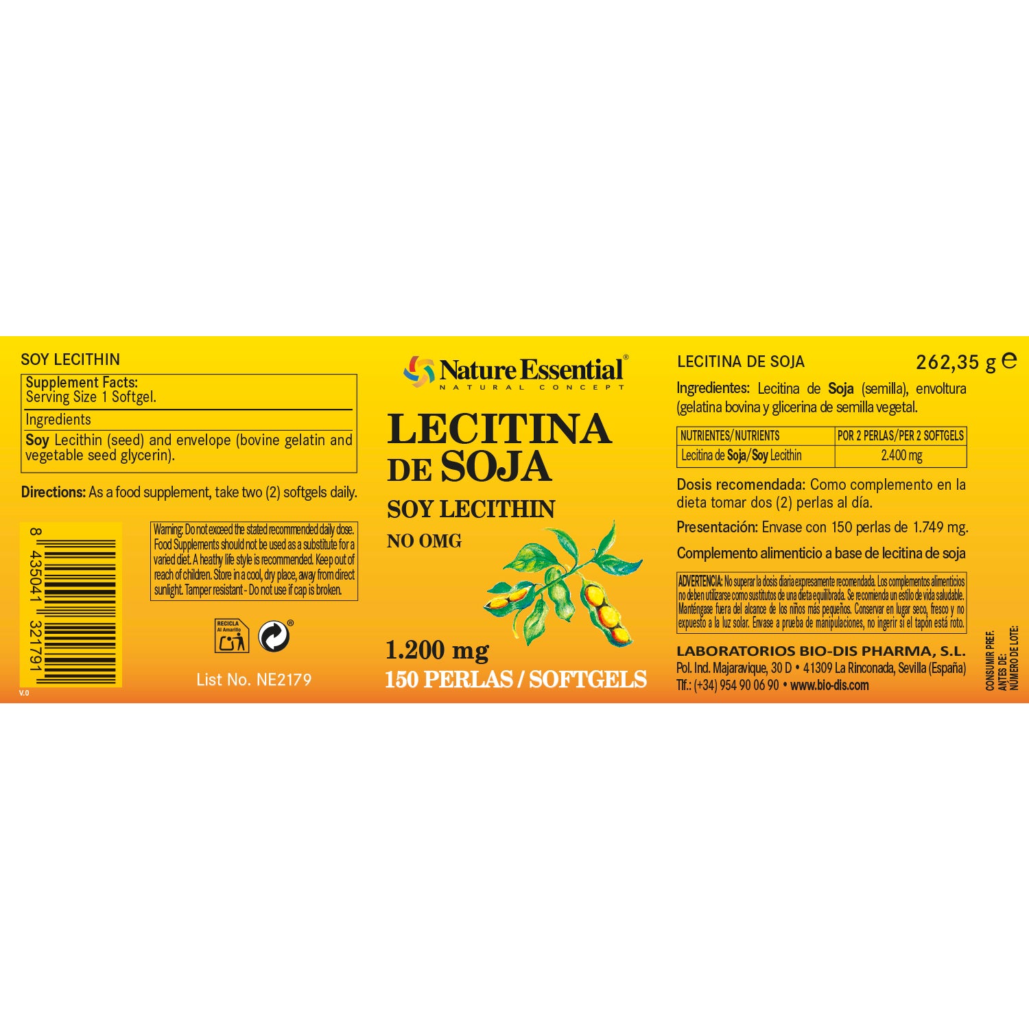 Lecitina de soja 1200 mg. 150 perlas