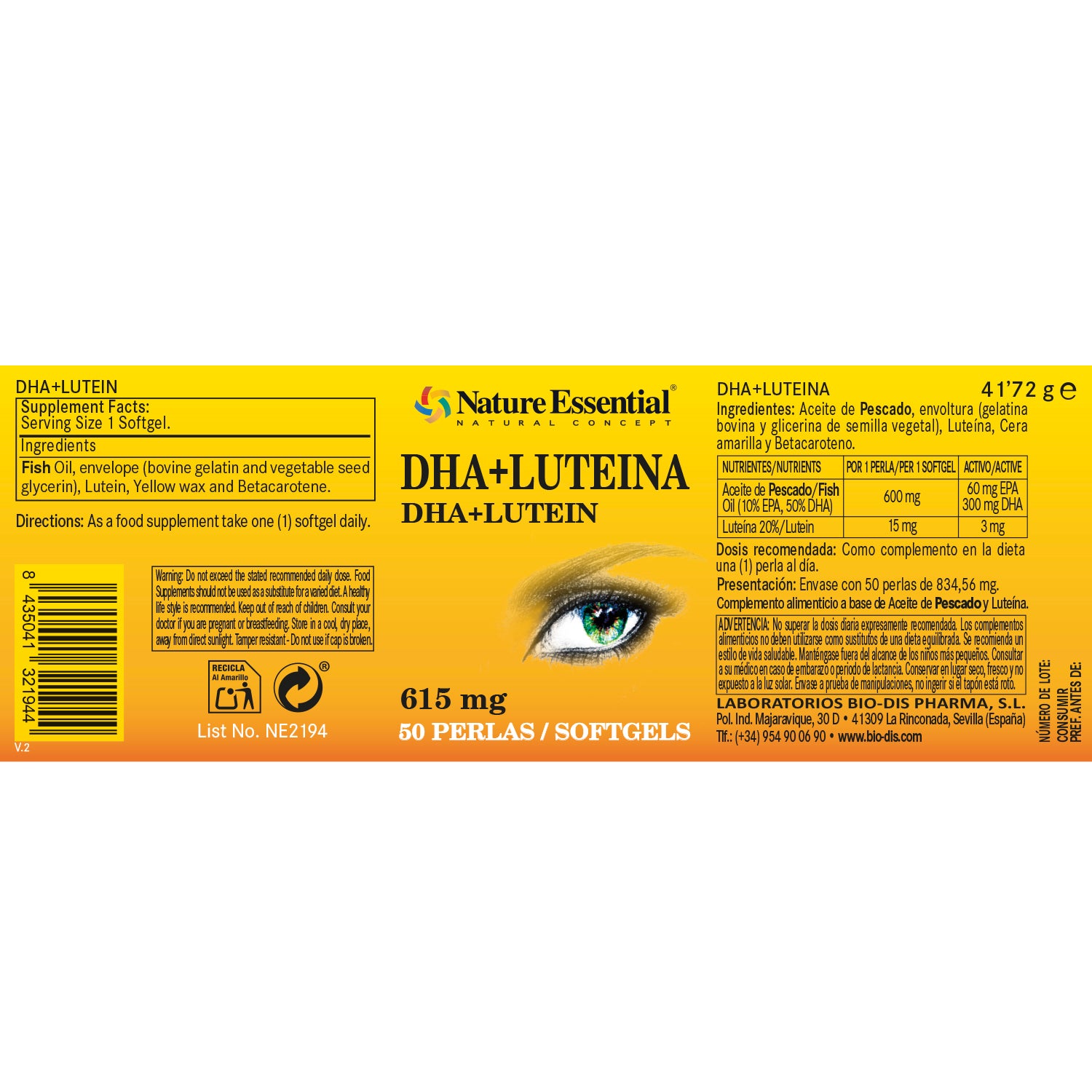 Dha + luteina 615 mg. 50 perlas