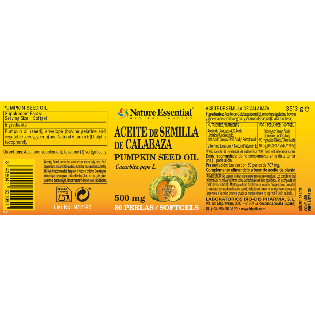 Aceite de semilla de calabaza 500 mg. 50 perlas
