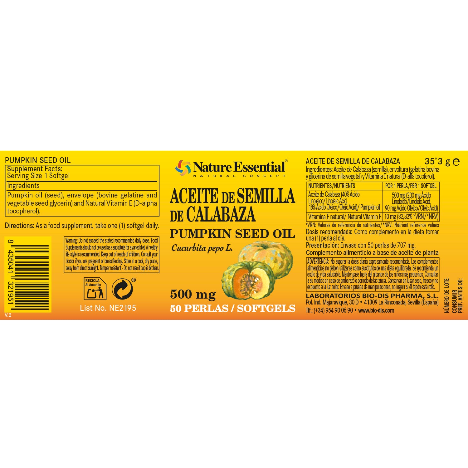 Aceite de semilla de calabaza 500 mg. 50 perlas