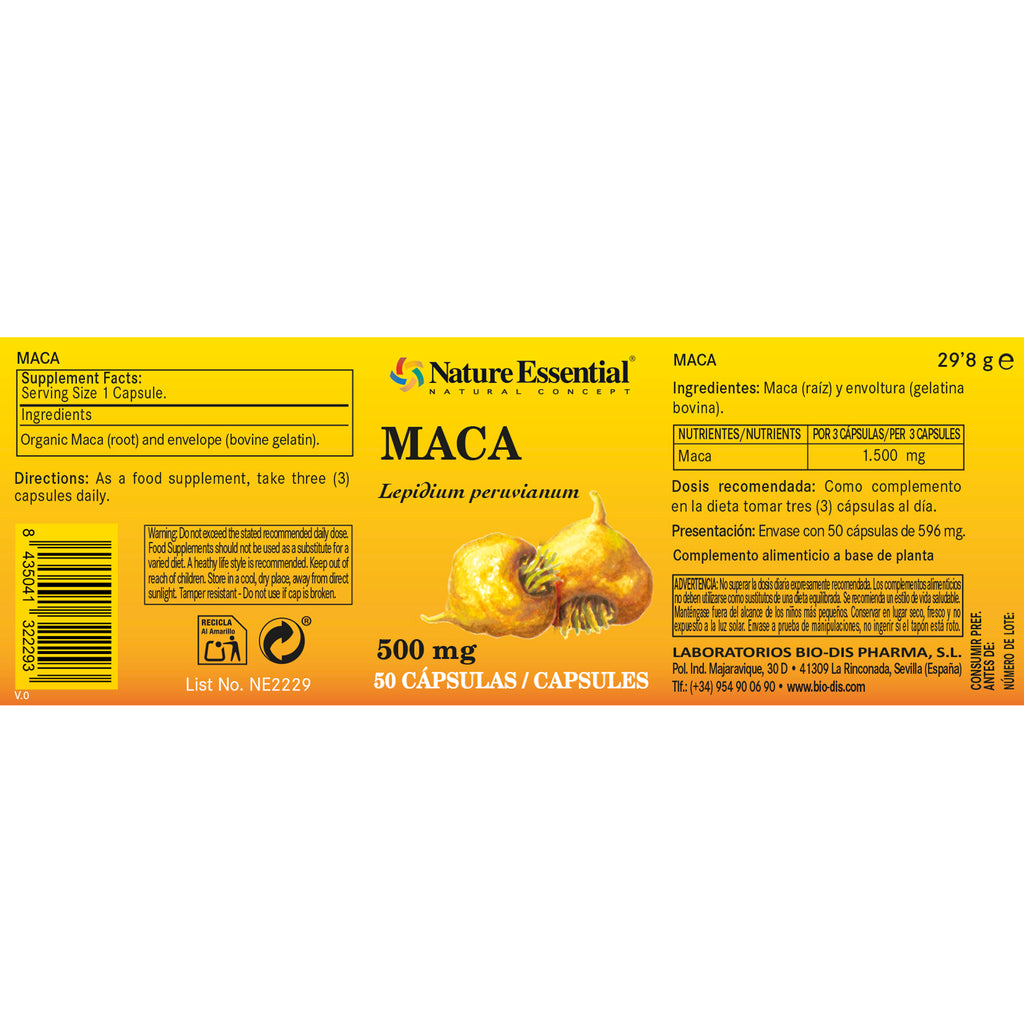 Maca 500 mg. 50 cápsulas