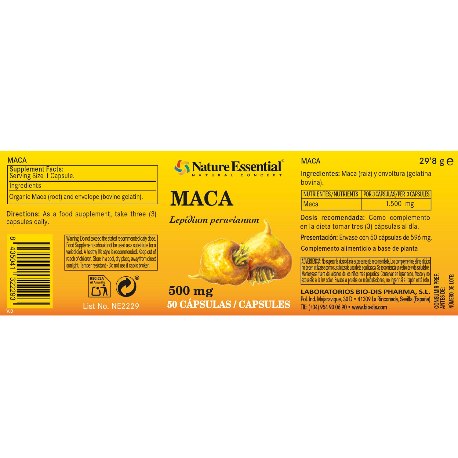 Maca 500 mg. 50 cápsulas