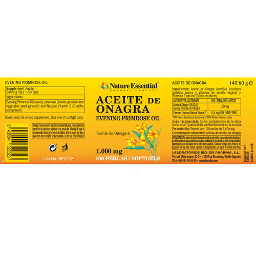 Aceite de onagra 1000 mg. 100 perlas