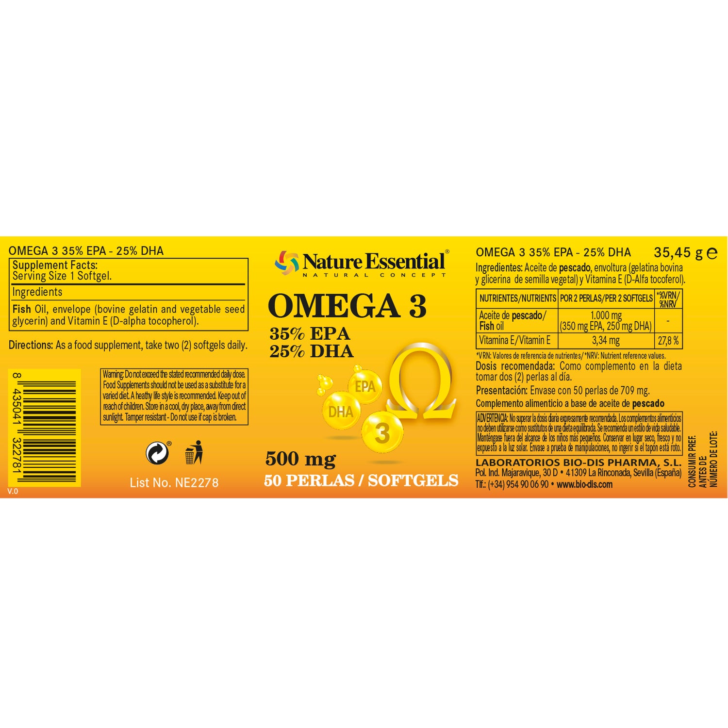 Omega-3 35% EPA – 25% DHA 500 mg 50 perlas