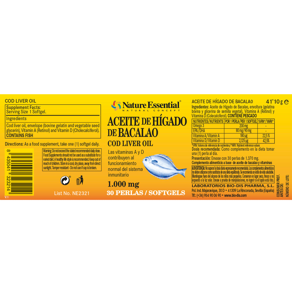 Aceite de hígado de bacalao 1000 mg. 30 perlas