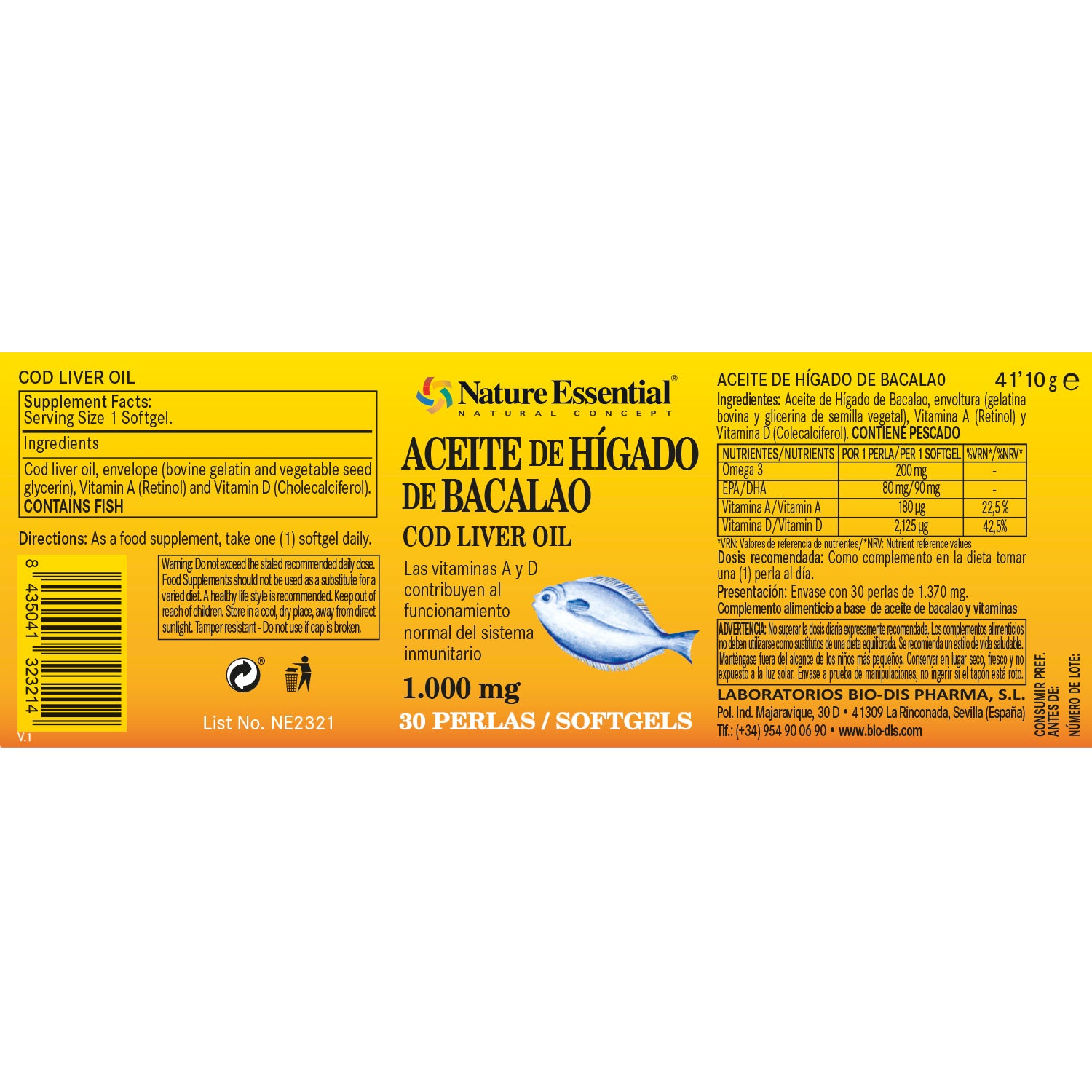 Aceite de hígado de bacalao 1000 mg. 30 perlas