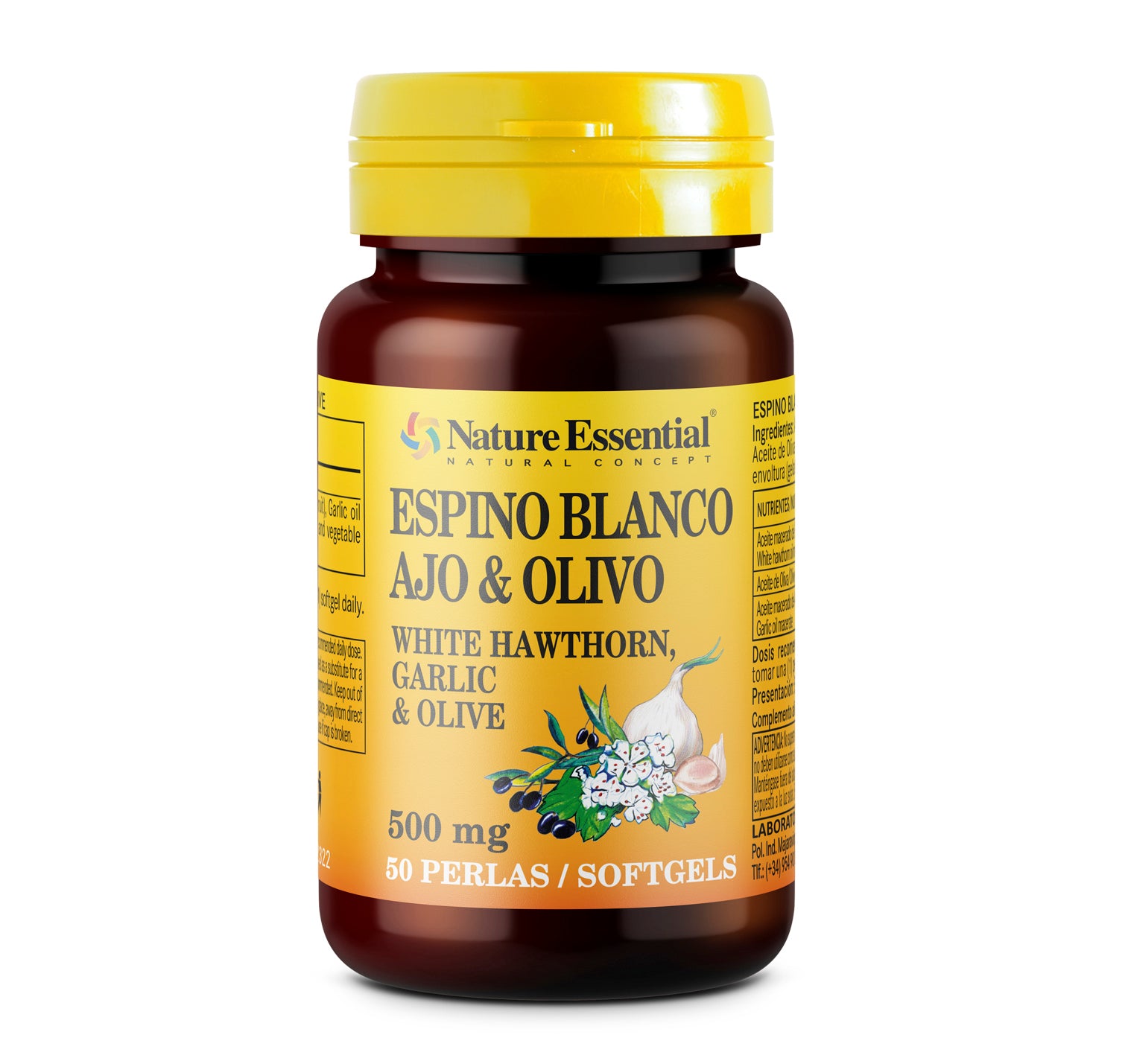 Espino blanco + ajo + olivo 500 mg. 50 perlas