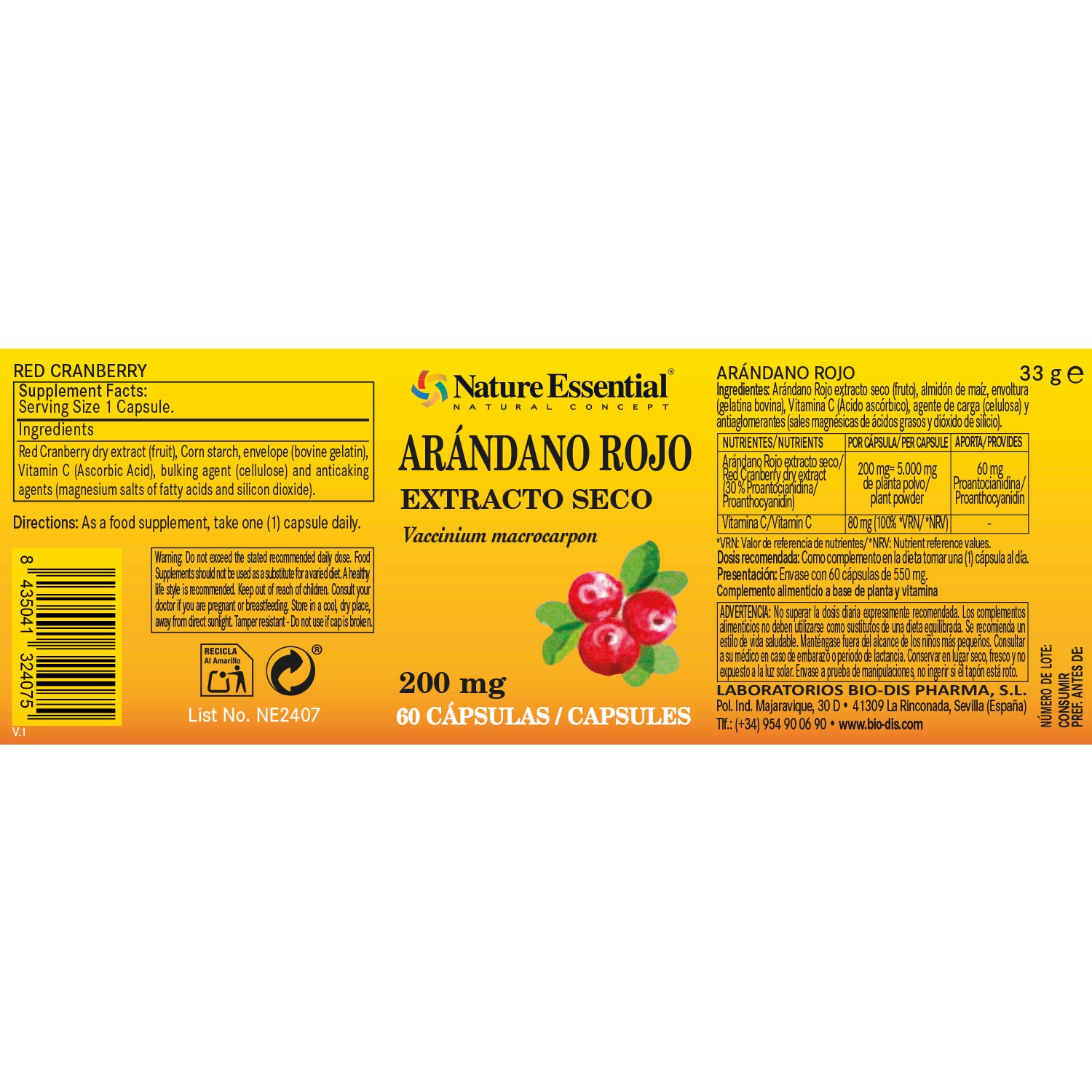 Arandano rojo 5000 mg. 60 cápsulas