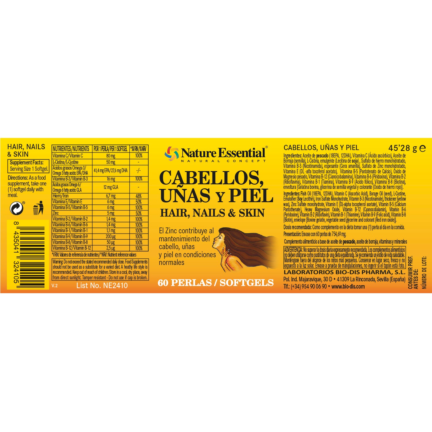 Cabellos, uñas & piel 540 mg 60 perlas