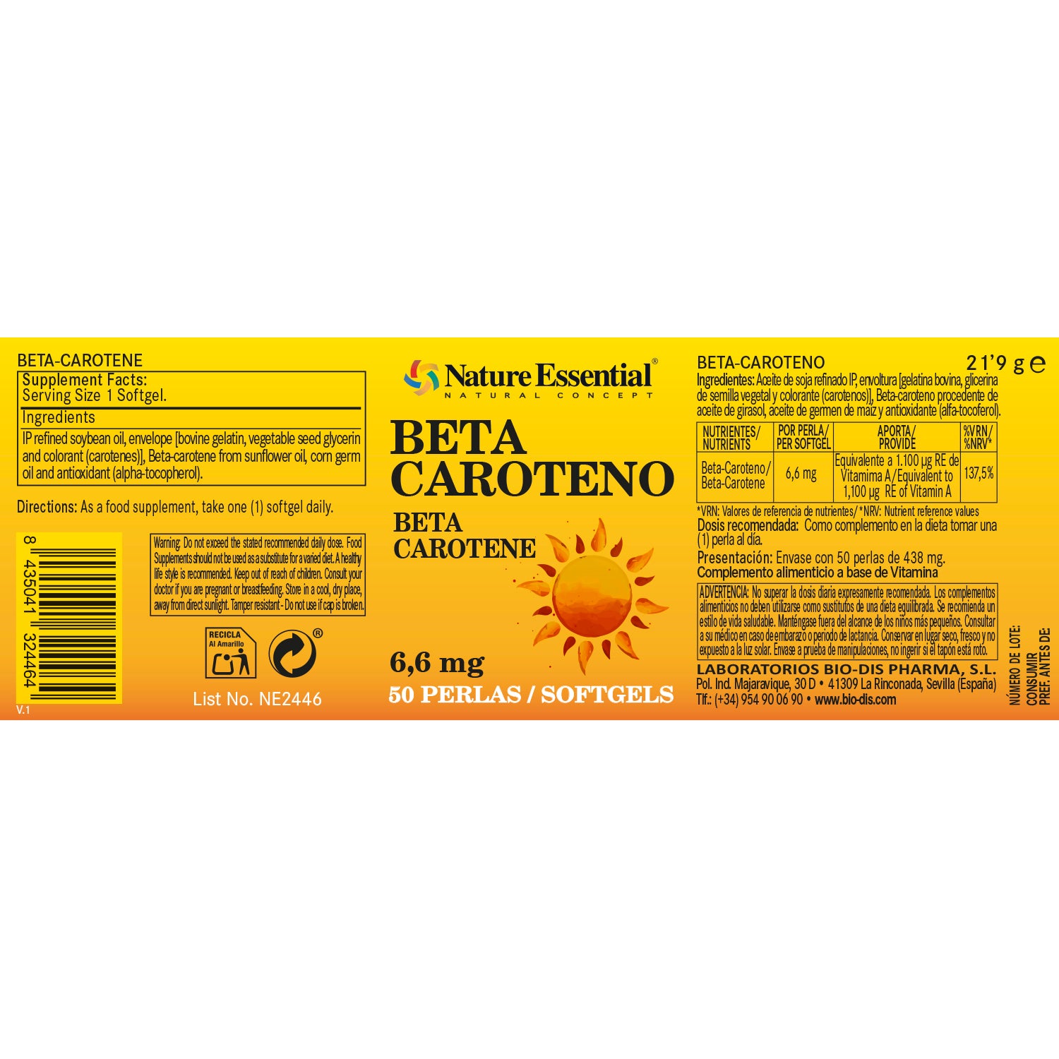 Beta-caroteno 6,6 mg. 50 perlas