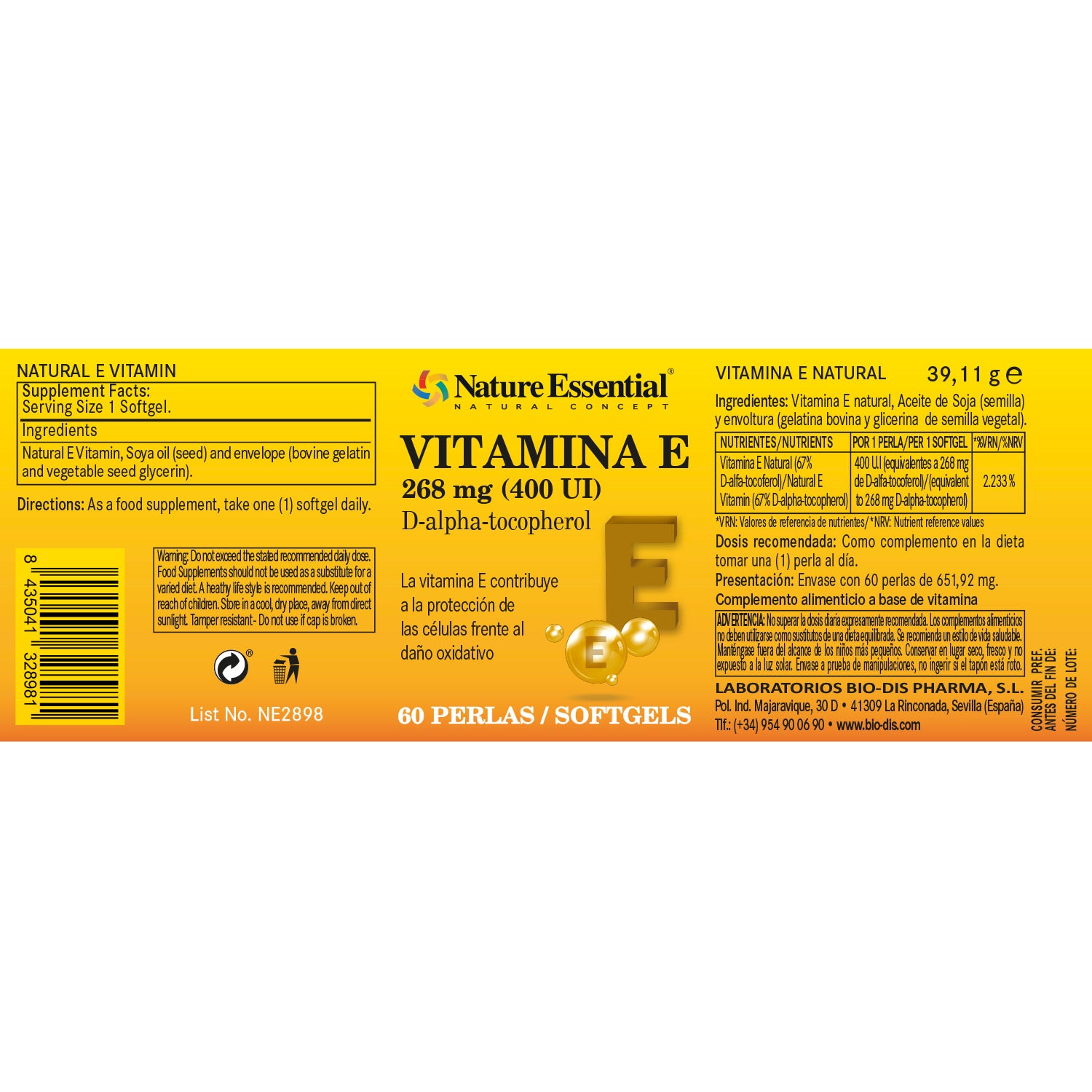 Vitamina E-400 U.I. Natural 60 perlas