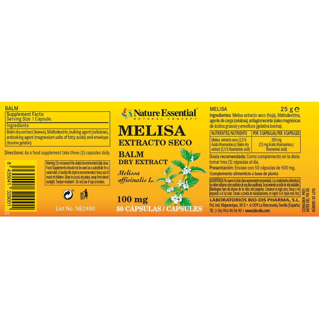 Melisa 100 mg. (Extracto seco) 50 cápsulas