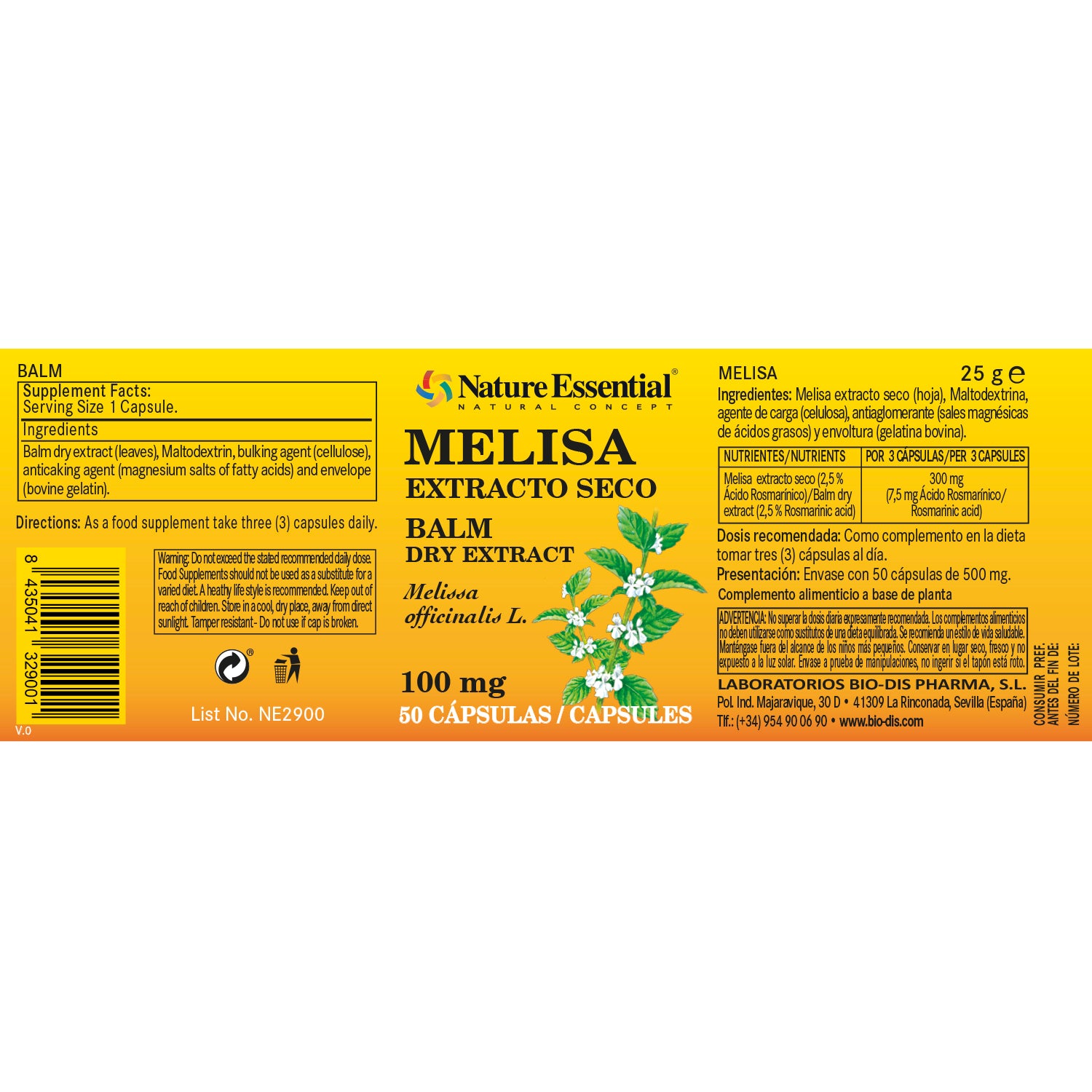 Melisa 100 mg. (Extracto seco) 50 cápsulas