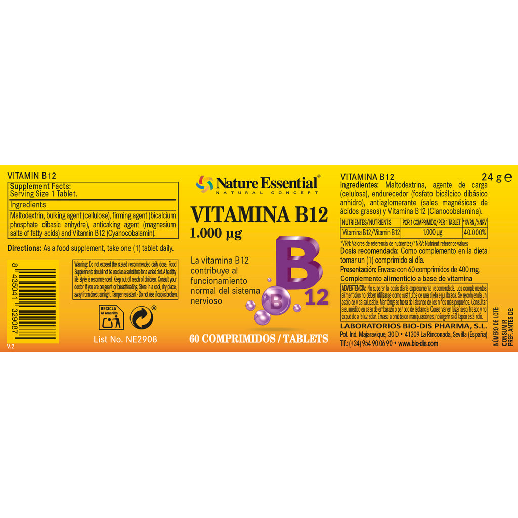Vitamina B-12 1000 mcg. 60 comprimidos