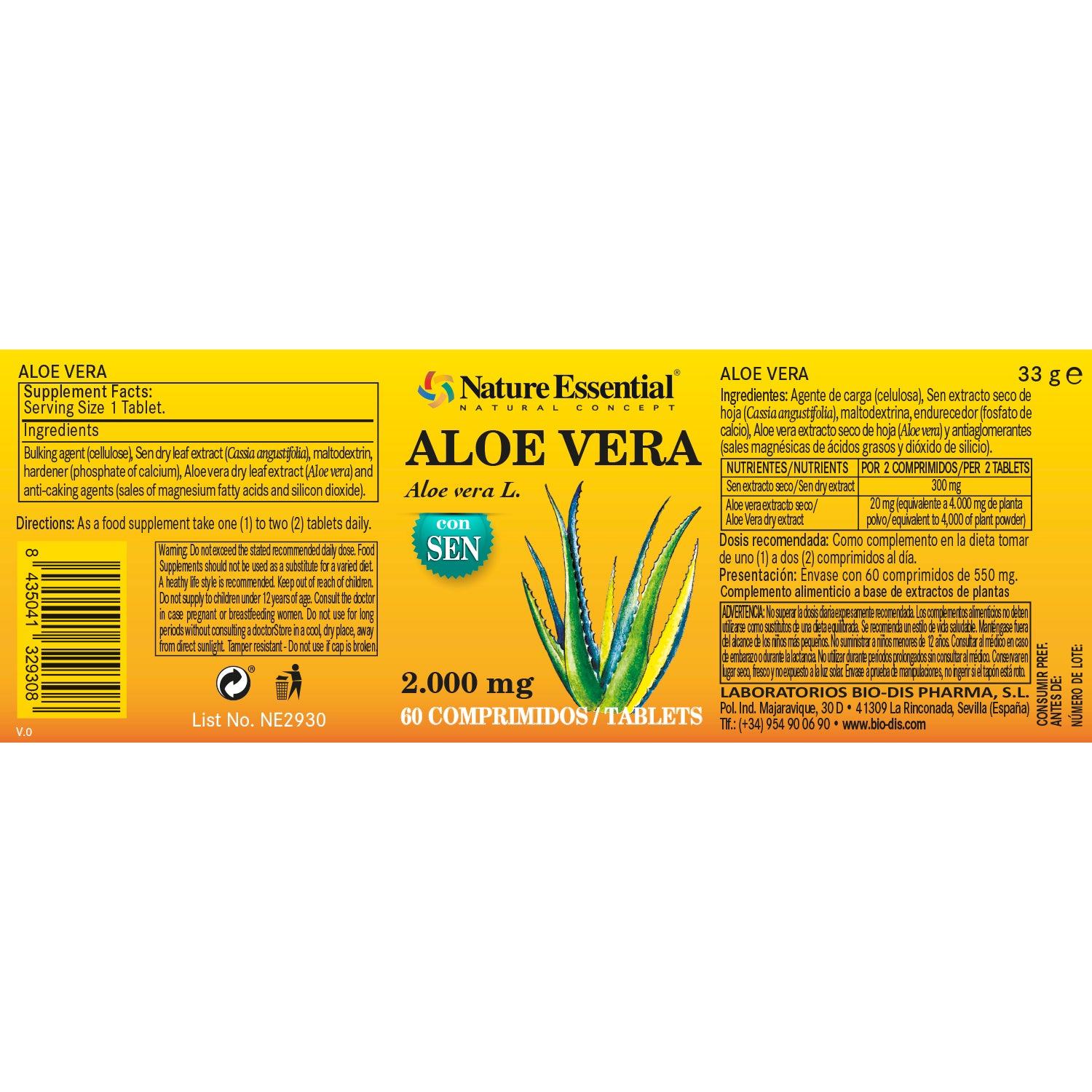 Aloe vera 2000 mg con sen. 60 comprimidos