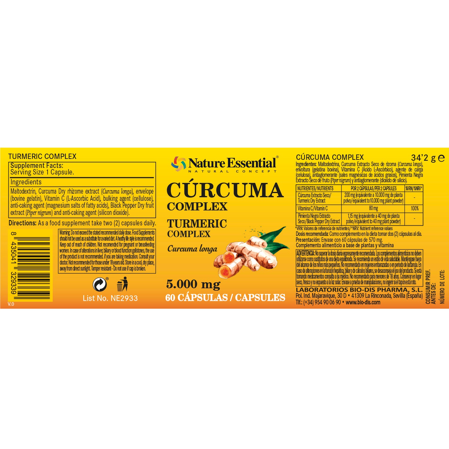 Cúrcuma 5000 mg. (95% curcumina) 60 cápsulas