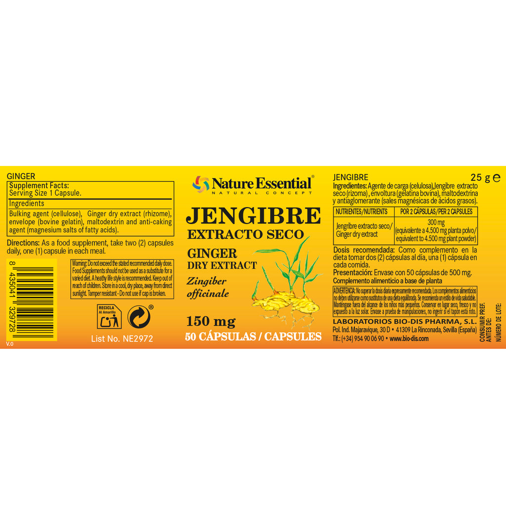Jengibre 150 mg. (extracto seco) 50 cápsulas