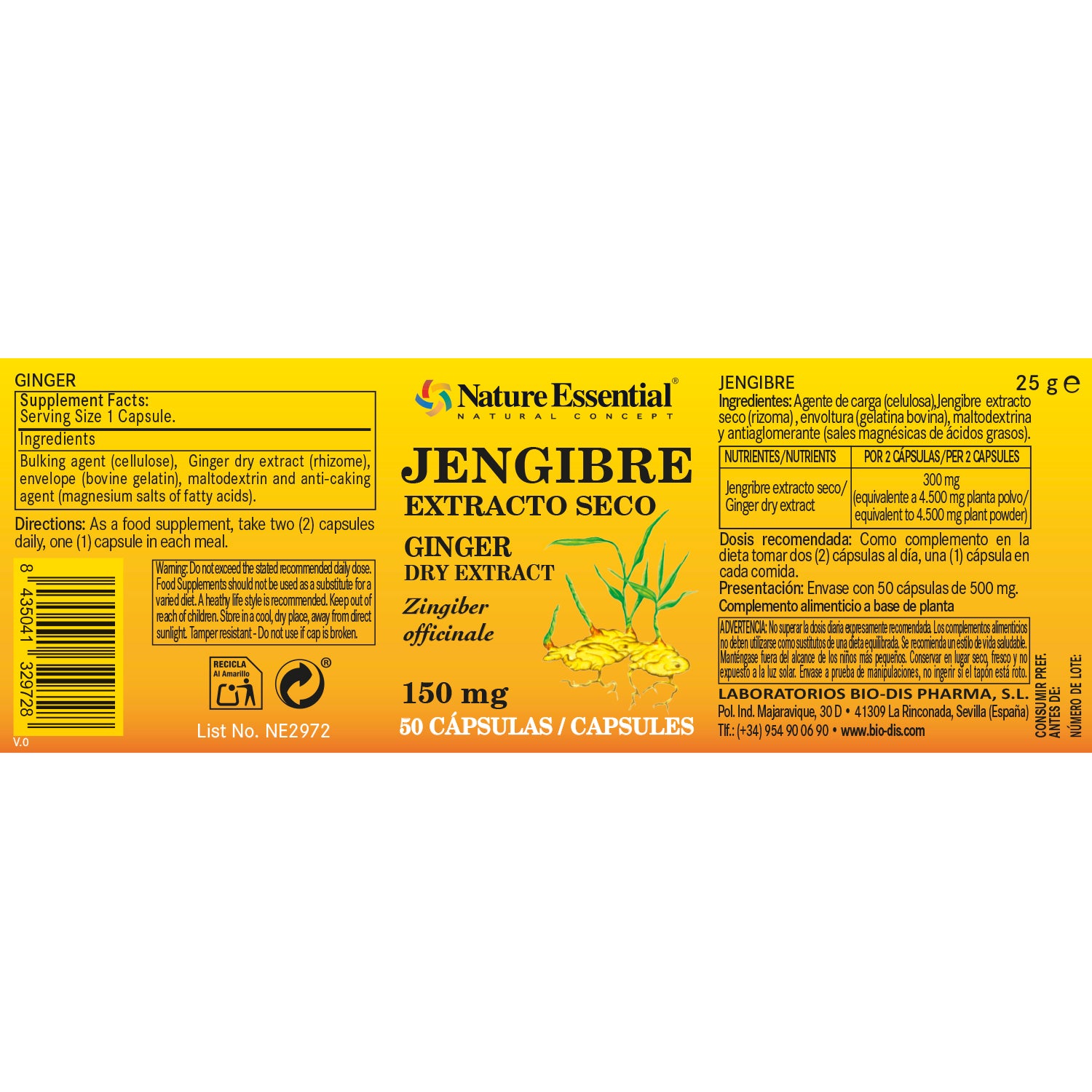 Jengibre 150 mg. (extracto seco) 50 cápsulas