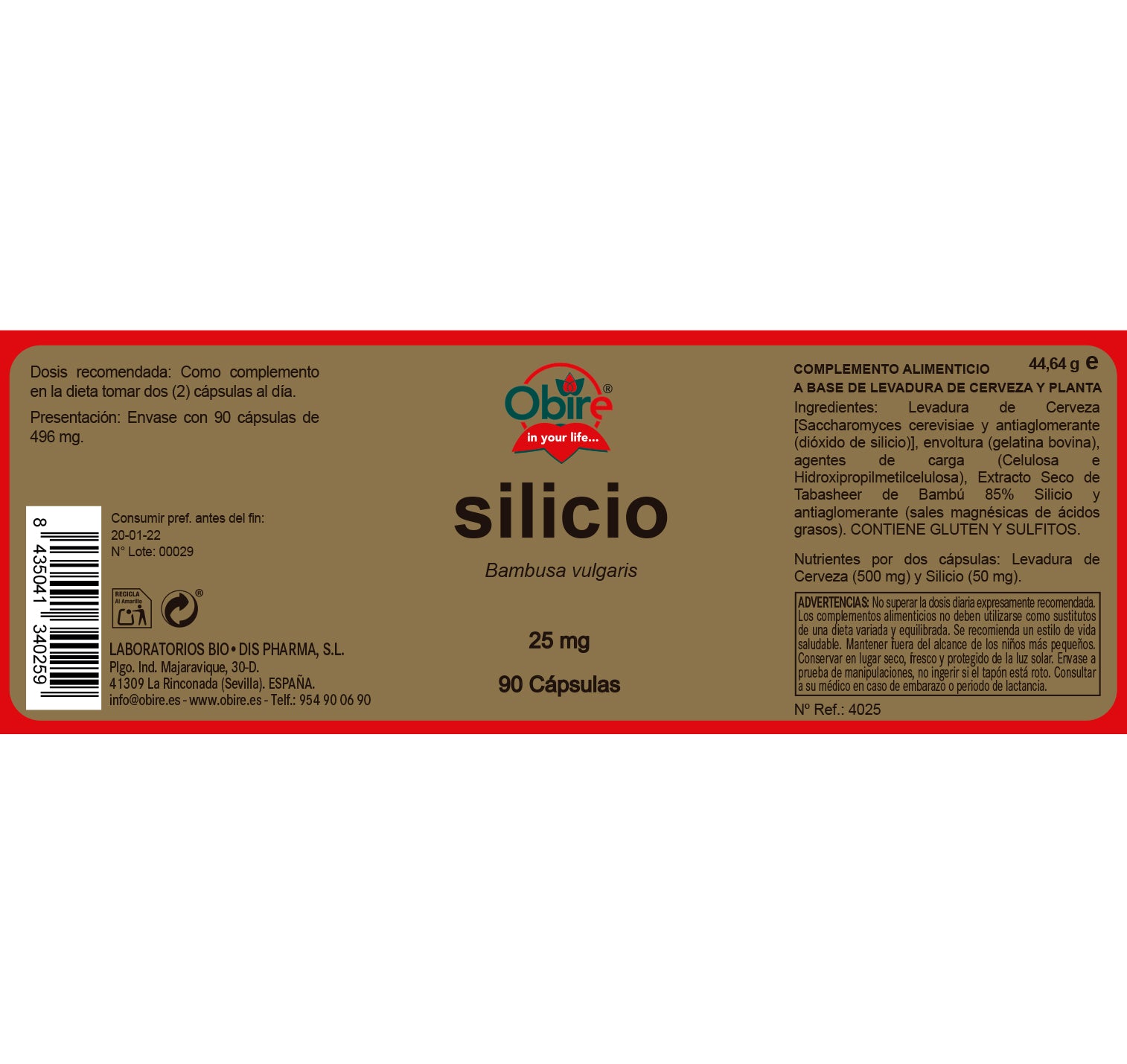 Silicio 25 mg. 90 cápsulas
