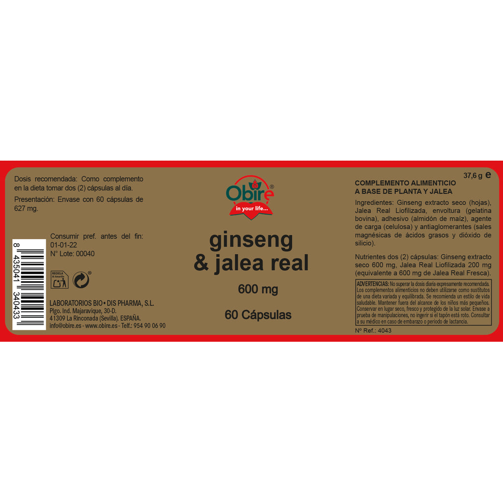 Ginseng & jalea real 600 mg. 60 cápsulas
