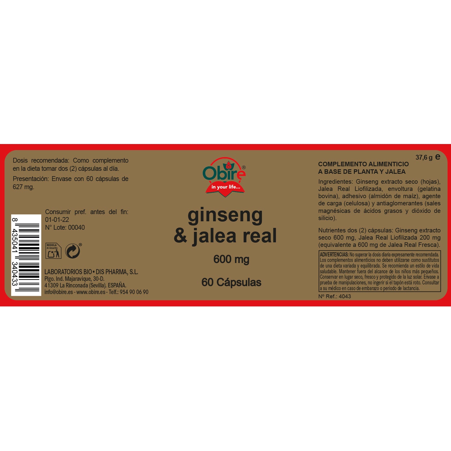 Ginseng & jalea real 600 mg. 60 cápsulas