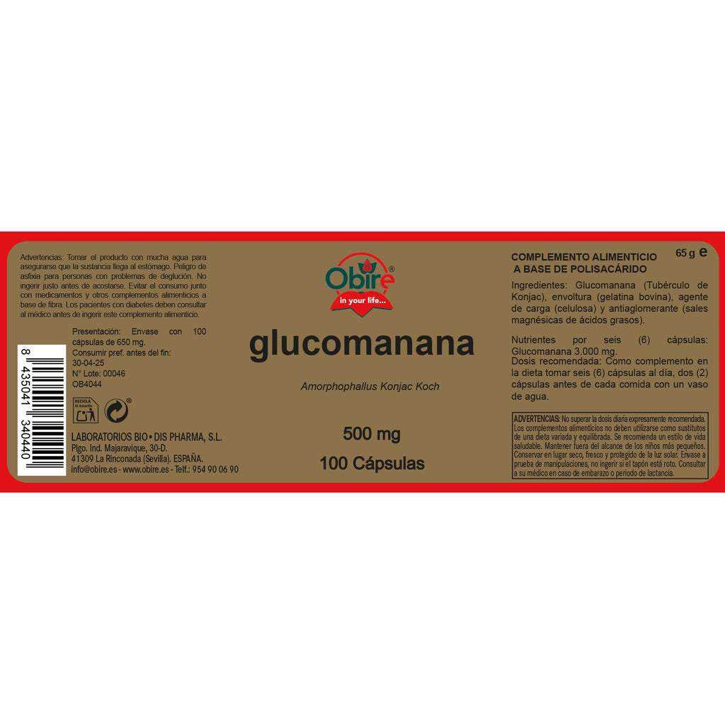 Glucomanana 500 mg. 100 capsulas