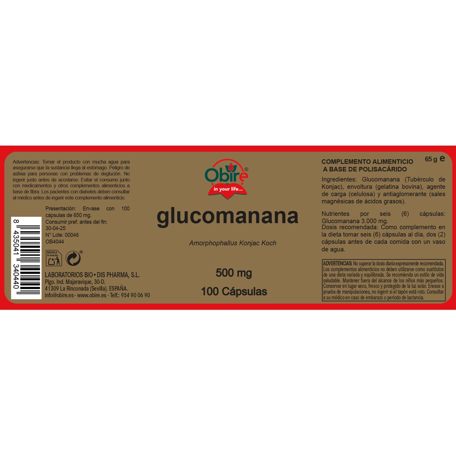 Glucomanana 500 mg. 100 capsulas