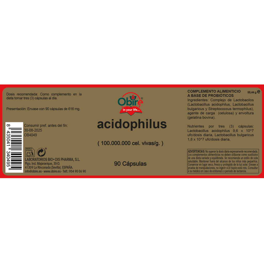 Acidófilus 400 mg. 90 cápsulas
