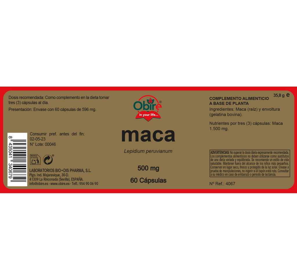 Maca 500 mg. 60 cápsulas