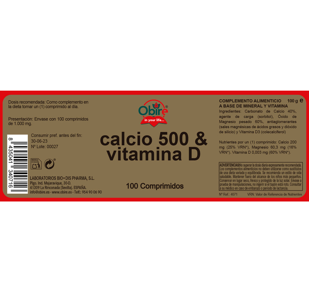 Calcio 500 + vitamina D 100 comprimidos
