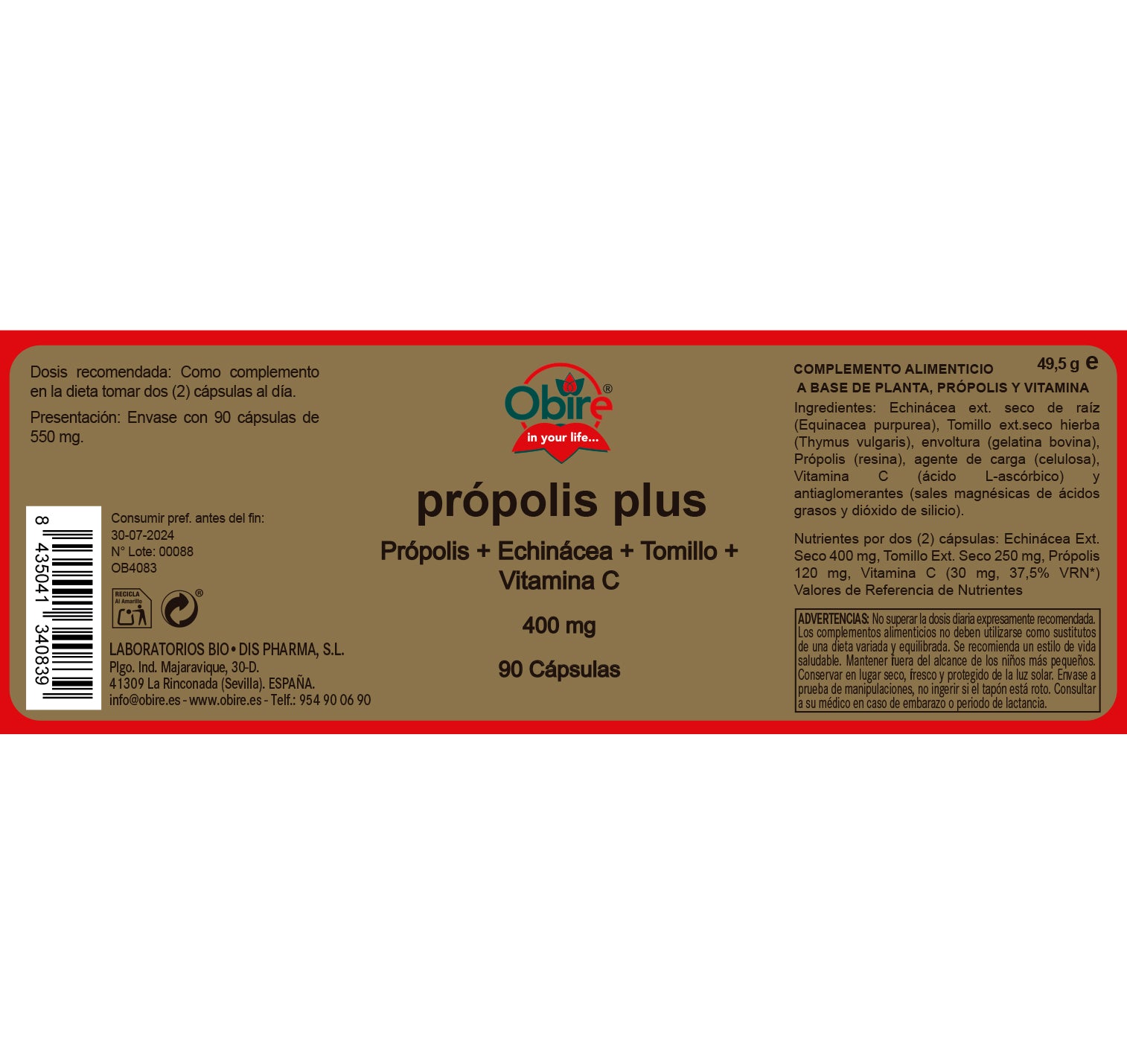 Própolis PLUS 400 mg. 90 cápsulas