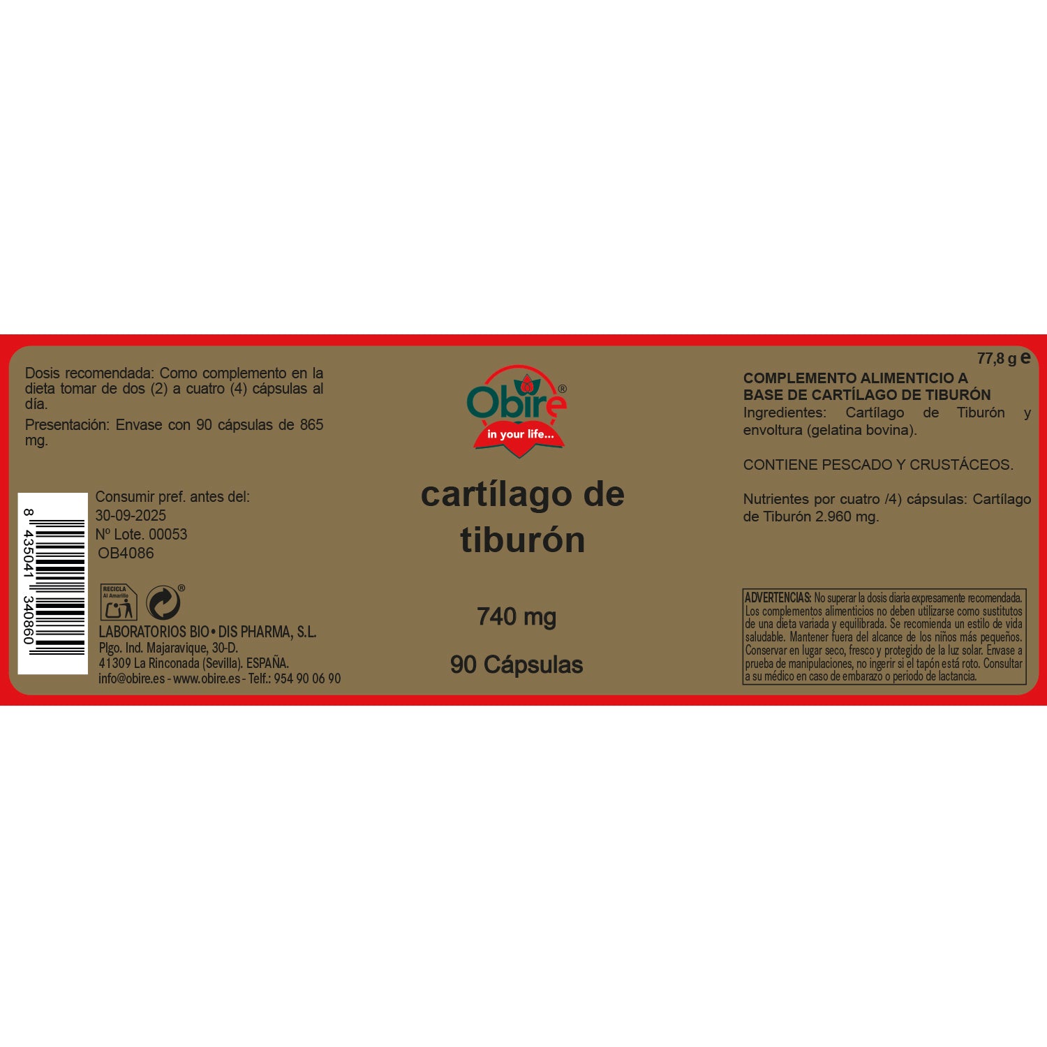 Cartílago de tiburón 740 mg. 90 cápsulas