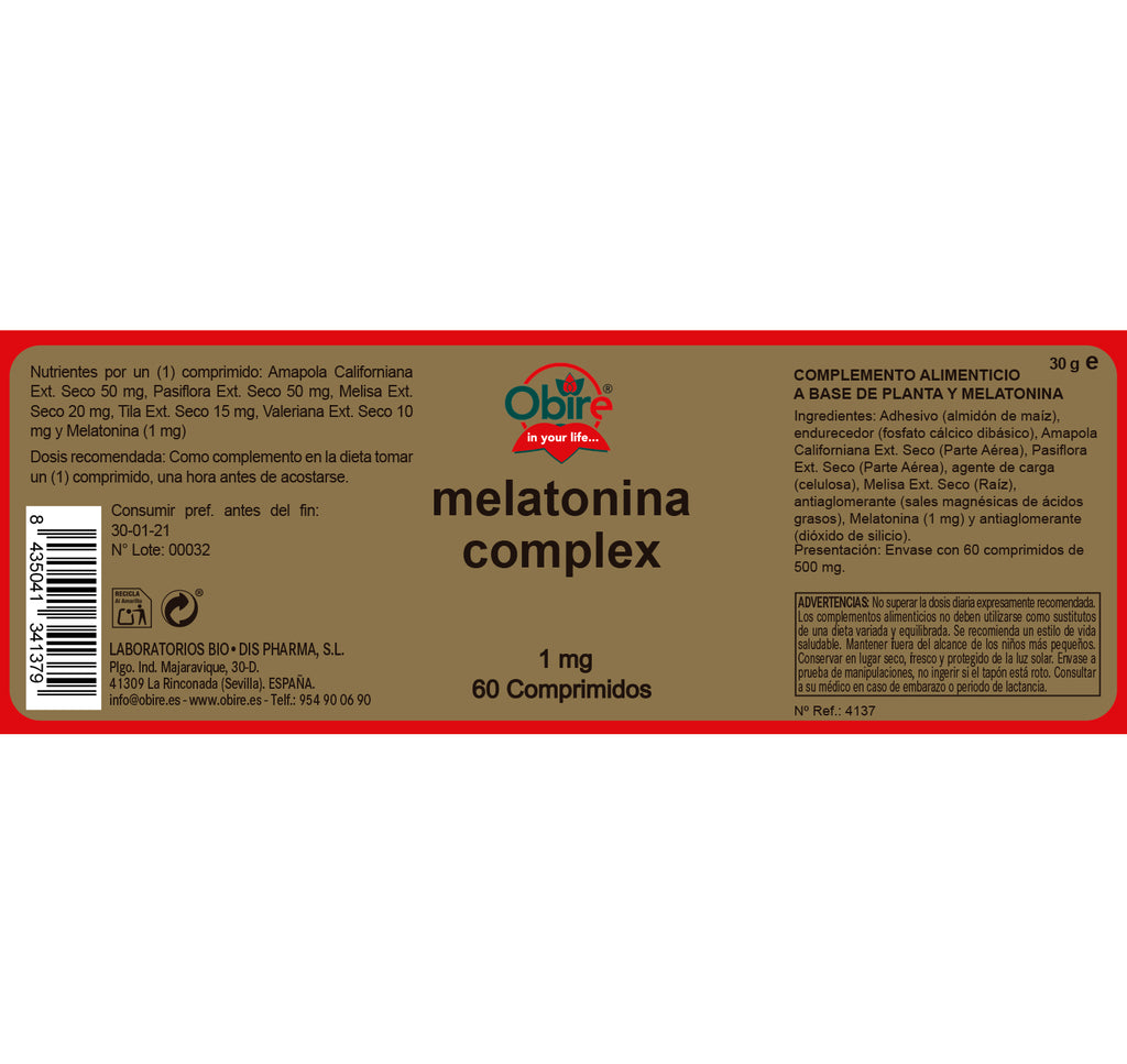 Melatonina 1 mg Complex - 60 Comprimidos para Dormir Mejor