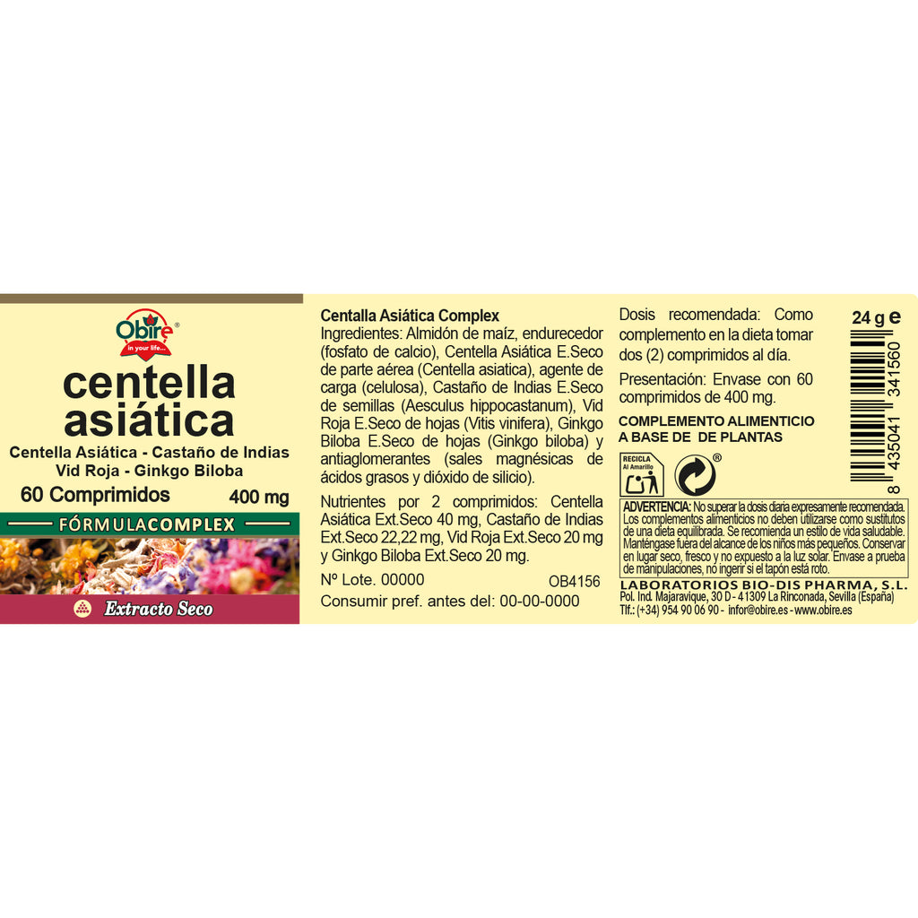 Centella asiatica (complex) 400 mg. (ext. seco) 60 comprimidos