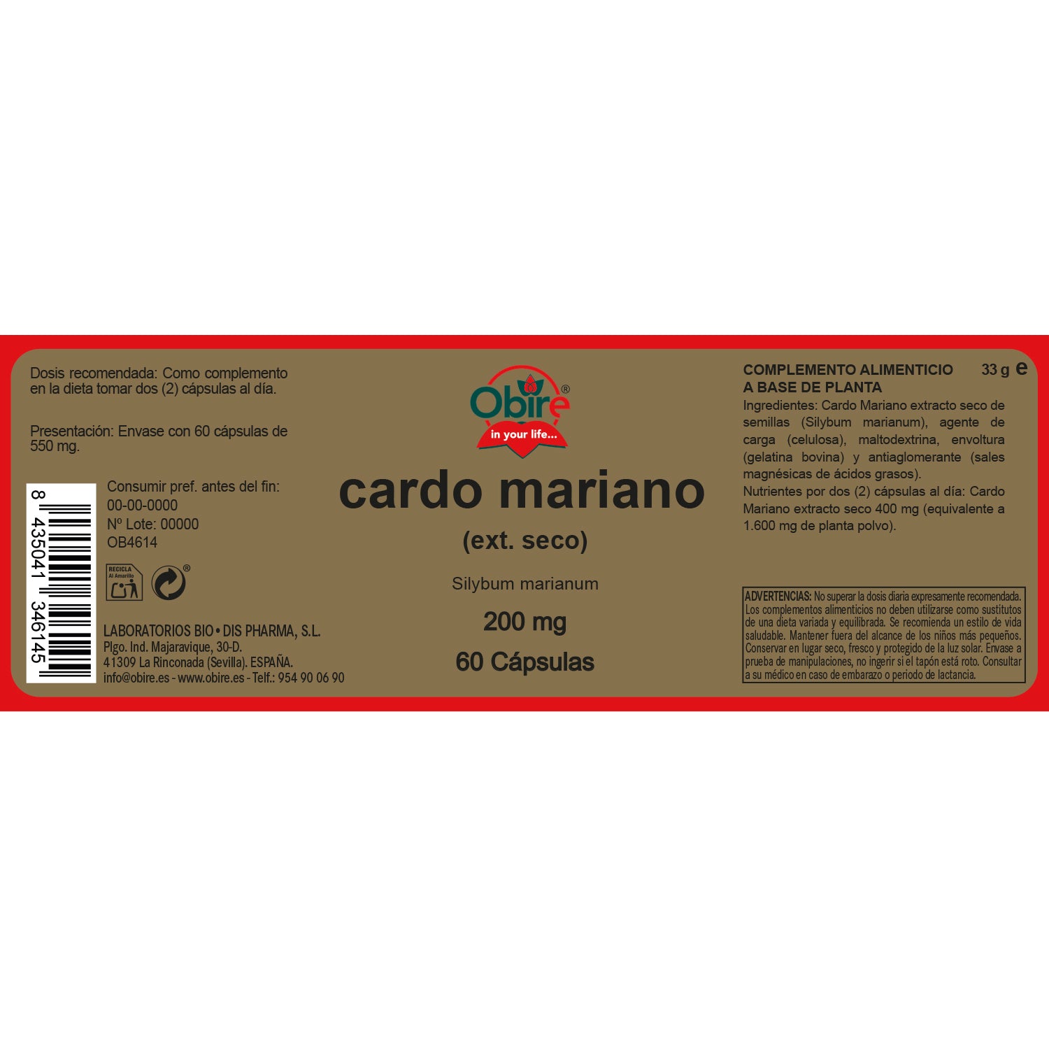 Cardo mariano (Extracto seco) 200 mg. 60 cápsulas