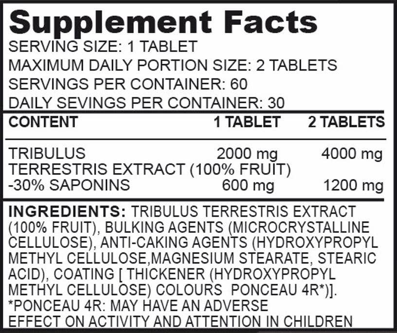 TRIBULUS - 2000 mg - Potenciador natural de testo - 60 tabletas