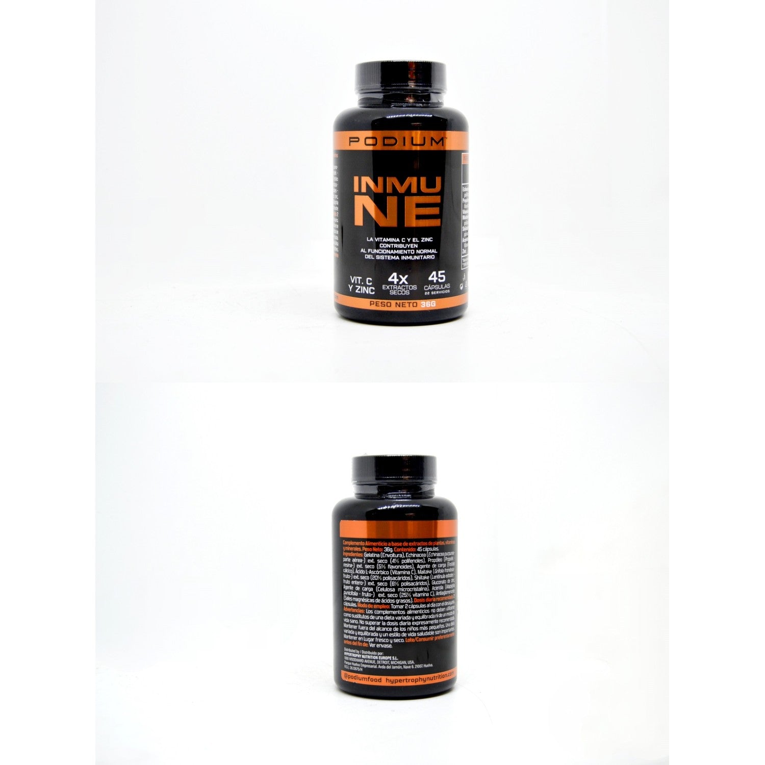 Suplemento inmunológico con Vitamina C + Zinc + Extractos | 45 cápsulas | Inmune Podium